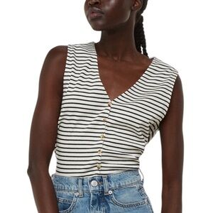 Whistles Black and Ivory Button Up Stripe Rib Tank Size Medium